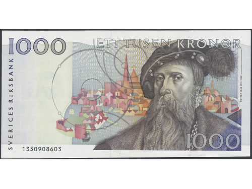 Banknotes, Sweden. SF X11:4, 1000 kronor 1991. No: 1330908603. 01/0.