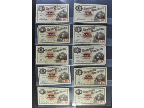 Banknotes, Sweden. SF R5:23, 10 kronor 1940. A box with 23 banknotes, 1940, mixed quality.  .