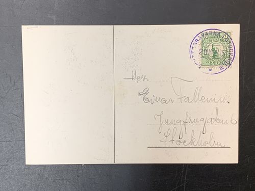 Sweden. Specialstämpel Facit 79, 5 öre on postcard with violet cancellation SKYTTEGRAVARNA I STOCKHOLM 20 NOV 15 (not 21 or 28/11).