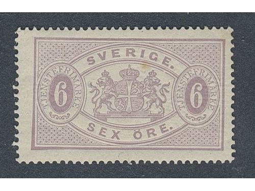 Sweden. Official Facit Tj4 ★★, 6 öre violet, perf 14. SEK 5500