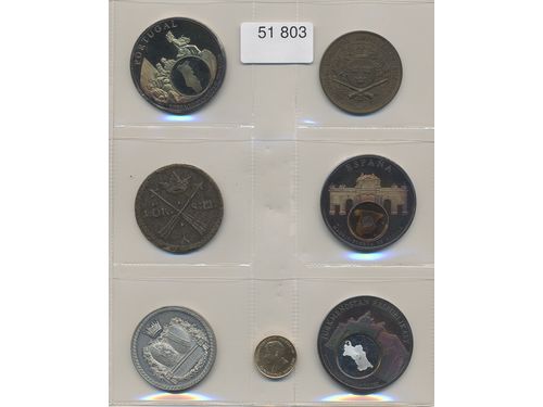 Medals, non-regal, EUROPE. Five medals in white metal and bronze + 1 öre SM 1676.  .