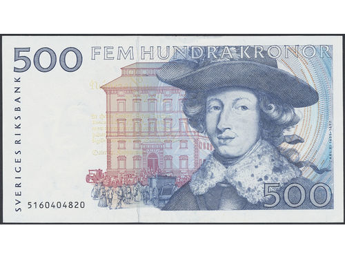 Banknotes, Sweden. SF W1:5, 500 kronor 1985. Slight handling marks, without folds. 5160404820. 01/0.
