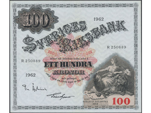 Banknotes, Sweden. SF U11:6, 100 kronor 1962. R250889. 0.