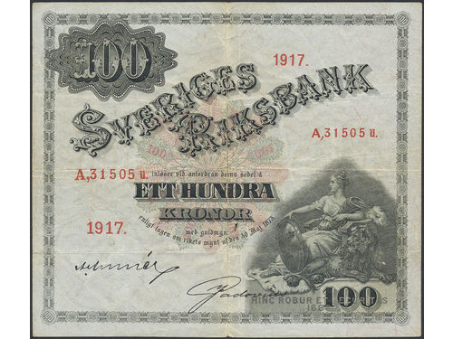 Banknotes, Sweden. SF U7:11, 100 kronor 1917. A31505u. 1.
