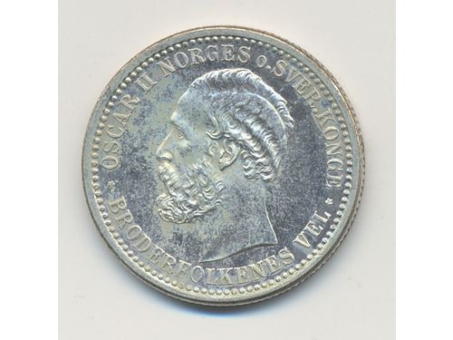 Coins, Norway. Oskar II, Sieg 47 (NM60)5.01 g., 50 øre 1895. 5.01 g. XF-UNC.