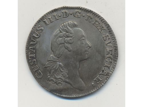 Coins, Sweden. Gustav III, SM 84, 1/6 riksdaler 16 öre silvermynt 1786. 6.07 g. 1+.