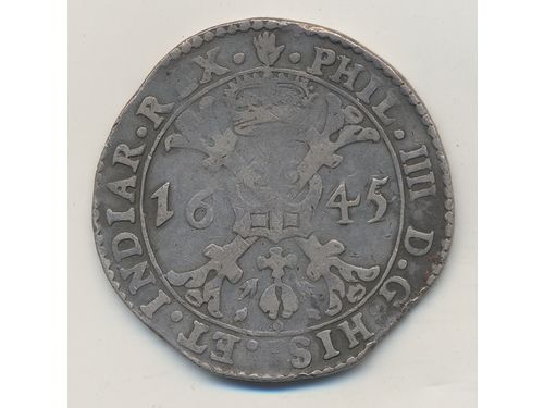 Coins, Spain, Netherlands. Philip IV, KM 34, 1 patagon 1645. 27.31 g. F.