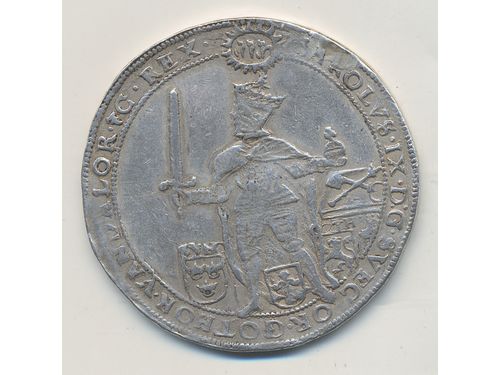 Coins, Sweden. Karl IX, SM 23a, 1 riksdaler 1610. 28.64 g, SMB SMB 9. has been mounted. 1/1+.