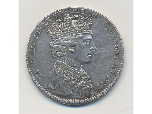 Coins, Sweden. Karl XIV Johan, MIS I.1b, 1/3 riksdaler kastmynt 1818. 9.67 g, SMB 79, largesse coin. 1/1+.
