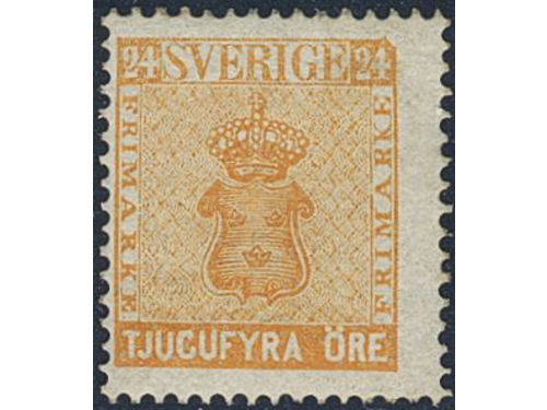 Sweden. Facit 10i ★, 24 öre reddish orange–yellow orange, perf. 1872. SEK 4000