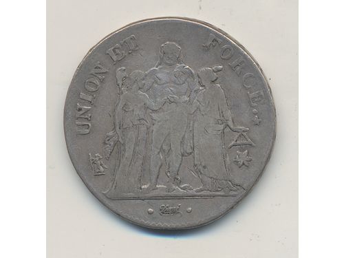 Coins, France. French Republic, KM 639, 7, 5 francs An 10. 24.60 g, MA 1801-1802. F.