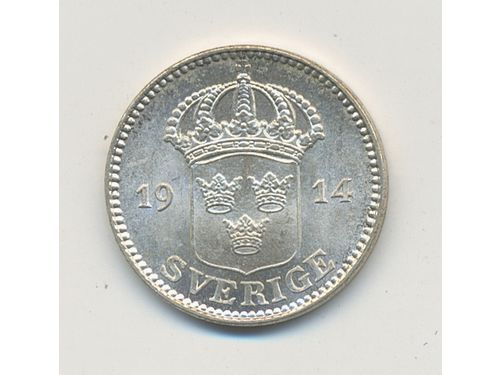 Coins, Sweden. Gustav V, MIS I.3, 25 öre 1914. 2.42 g, SMB 130. UNC.