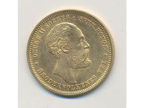 Coins, Norway. Oskar II, Sieg 103 (NM2), 20 kroner / 5 specie daler 1875. 8.97 g. XF.