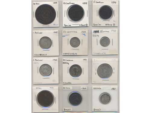 Coins, ALL WORLD. 34 coins in silver and bronze, 1829–1993, mixed quality.  .