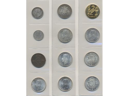 Coins, Sweden. 12 coins in silver and bronze, 1778–1935, mixed quality.  .