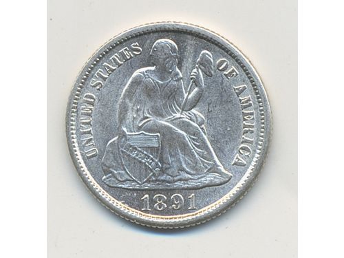 Coins, U.S.A. KM A92, 1 dime 1891. 2.52 g, S. XF-UNC.