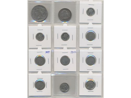 Coins, U.S.A. 1 album with 84 silver and bronze coins, 1819–1945, mixed quality.  .