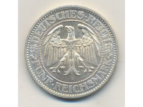 Coins, Germany, Weimar Republic. KM 56, 5 reichmark 1928. 24.95 g, G. UNC.