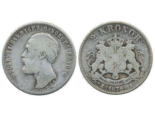 Coins, Sweden. Oskar II, MIS I.1b, 2 kronor 1876. Wide date, small EB. SM 44b. 1?