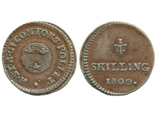 Coins, Sweden. Gustav IV Adolf, SM 72, ¼ skilling riksgälds 1800. 2.90 g. Avesta. SMB 108. 1+/01.