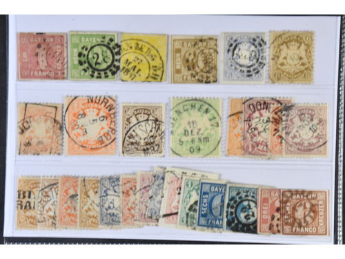 Germany, Bavaria. Used 1849–1900. All different, e.g. Mi 3, 5, 8, 11, 16, 24, 27, 43, 59, 70. Mostly good quality. Mi € 530 (28)