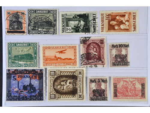 Germany, Saargebiet. ★★/★/⊙ 1920–34. All different, e.g. Used: 10, 93, 156; *, **: 83A, 150, 194. Mostly good quality. Mi € 449 (12)