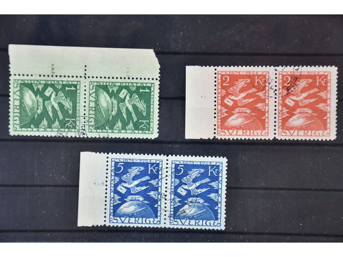 Sweden. Lot used 1924 on stock cards. F 223 (vertical pair with left side margin), F 224 (horizontal pair with left side margin), F 225 (horizontal pair with left side margin). Fine quality. (6)