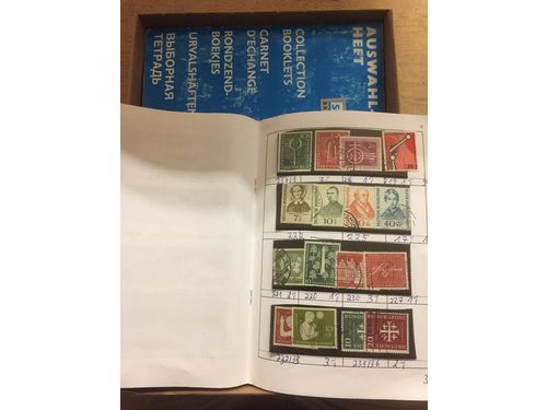 Germany, GFR (BRD). ★★/★/⊙. Seven approval booklets with stamps from 1946 to modern with several a bit better. Also Berlin and a few GDR.