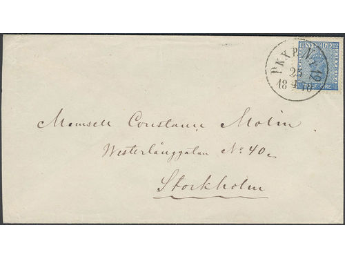 Sweden. Facit 9d3 on cover, 12 öre on cover with notation 