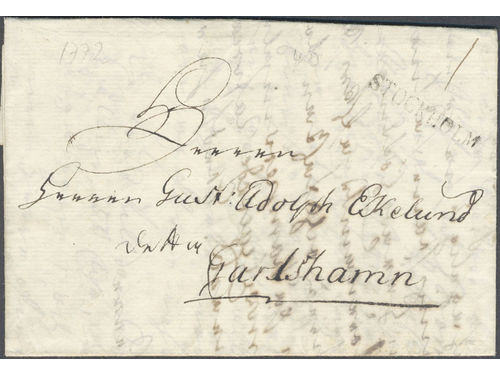 Sweden. A county. STOCKHOLM, straight postmark. Type 5 on beautiful letter dated 