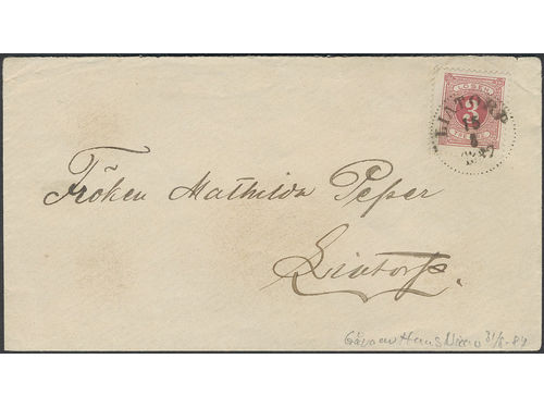 Sweden. Postage due Facit L12b on cover, 3 öre (folded corner perf.) incorrectly used as ordinary postage on local cover cancelled LIATORP 15.8.1882 Interesting item.
