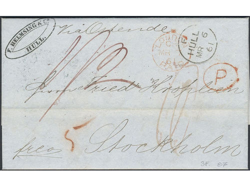 Sweden. Foreign-related cover. Great Britain. Letter sent from HULL 6.MR.61 