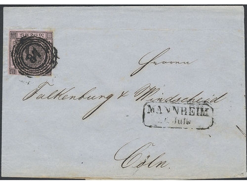 Germany, Baden. Cover, Baden #4 on a cover with a numeral cancellation 
