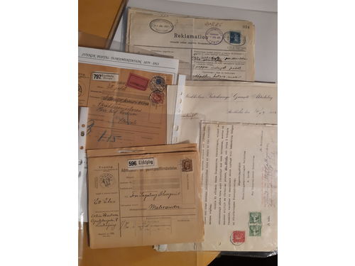 Sweden. Collection covers POSTAL FORMS. About 70 used stamped/unstamped forms, mostly address cards, money orders, receipts and certified copies of content, plus some other. Also an envelope with newspaper marks. Ex. Zetterberg.