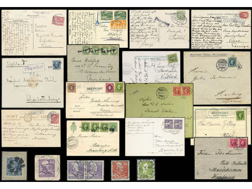 Sweden. Cancellations, collection FOREIGN PMKS on visir leaves. Nice lot with selected stamps and covers incl. better, plus also two foreign items with Swedish pmks. The entire lot is presented at www.philea.se. Somewhat mixed quality. (20)