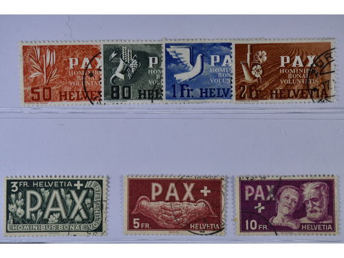 Switzerland. Michel 452–59 used, 1945 PAX 50c-10fr. All important values, EUR 980.