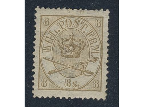 Denmark. Facit 14 ★, 1868 Large Oval Type 8 skill grey-brown, perf 13 × 12½. SEK 3000