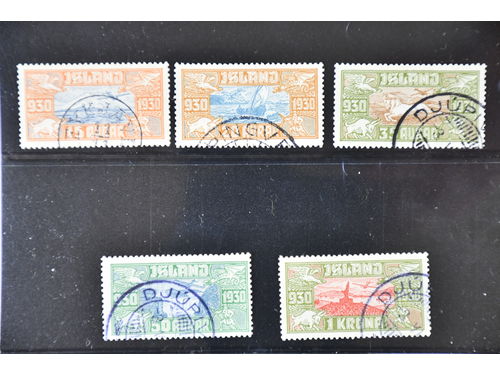Iceland. Facit 189–93 used, 1930 The Parliament. Air mail SET (5). Complete set. SEK 3600