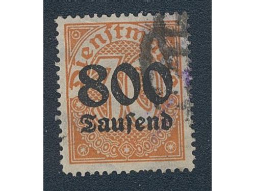 Germany, Reich. Official Michel 95y used, 1923 New value overprint 800 Tsd on 30 pf red-orange wmk 1. Signed. EUR 400