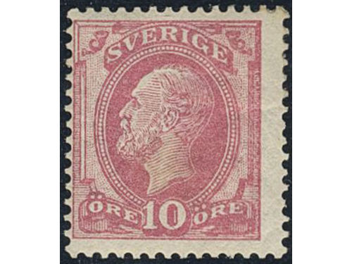 Sweden. Facit 39 ★★, 1885 Oscar II, letterpress 10 öre red. Off-centered. SEK 6500