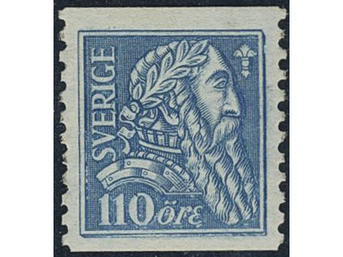 Sweden. Facit 154Abz ★★, 1921 Gustaf Vasa 110 öre blue–dull blue vertical perf 9¾ with wmk KPV. Perfect centering. SEK 3000