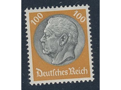 Germany, Reich. Michel 495 or Scott 414 ★★, 1933 Hindenburg II 100 pfg dark yellow-orange/grey-black. EUR 180