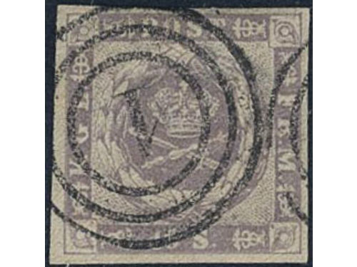 Denmark. Facit 6 used, 1857 Skilling 16S. grey-violet. SEK 1800