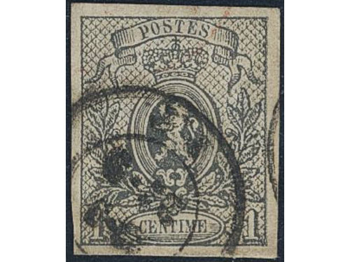 Belgium. Michel 19 used, 1866 Coat-of-arms 1 c grey-black imperf. EUR 150