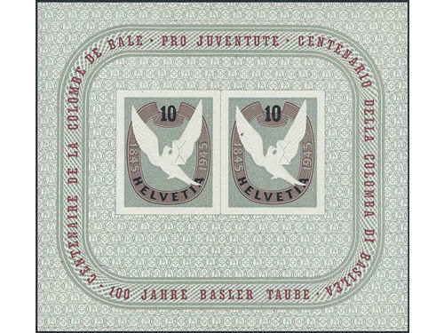 Switzerland. Michel 446 ★★, 1945 The Basel Dove souvenir sheet 12. EUR 160