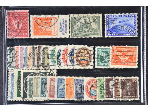 Germany, Reich. Used 1922–1931. All different, e.g. Mi 204, 234, 367, 378–84, 425–29, 457 (creased). Mostly good quality. Mi € 846 (34)