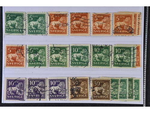 Sweden. Used 1920–1934. Standing Lions. All different, e.g. F 140C+Ccx, 141-42bz, 142Acc, 142E, 142Ecxz, 143Acc, 143Ecxz, 144Acc+Ccx+Ecx, 145E+Ecx, 146E, 148Acx+Acxz. Mostly good quality. F SEK 7775 (25)