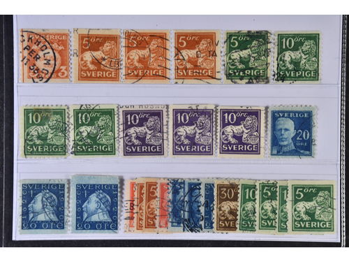 Sweden. Used 1920–1936. Coil stamps. All different, e.g. F 139v, 141bz, 142Abz+Acc, 143Acc, 144Acc+Ccx+Ecx, 145E+Ecx, 146E, 151Cbz, 152Acx+Acxz. Mostly good quality. F SEK 8985 (26)