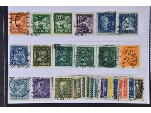 Sweden. Used 1920–1936. Coil stamps. All different, e.g. F 142Acc, 143Acc, 144Acc, 145E, 151Cbz, 152Acx, 154bz, 159bz, 165bz+cxz+cz, 168bz, 169cxz, 179Abz, 189. Mostly good quality. F SEK 7520 (30)