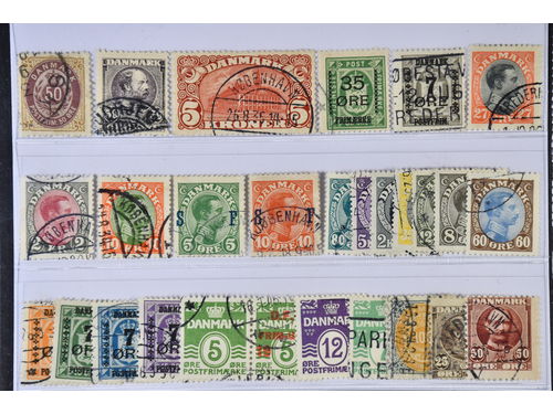Denmark. Used 1895–1928. All different, e.g. F 44, 67, 120, 122, 125, 144, 162, 164, 168–69. Mostly good quality. F SEK 6665 (27)